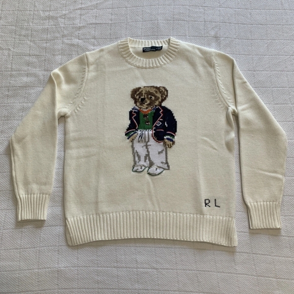Polo Bear Ralph Lauren Women's Cream Cotton Sweater - Picture 1 of 4